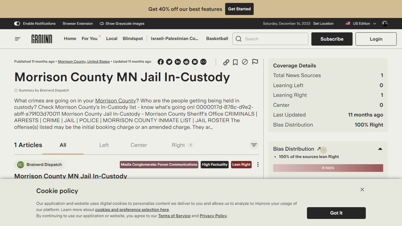 Ground News - Morrison County MN Jail In-Custody